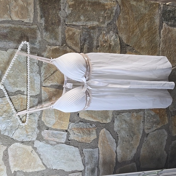 NWT Linea Donatella White and Gold Dreamy Sheer Lingerie Thong Set - Picture 1 of 7